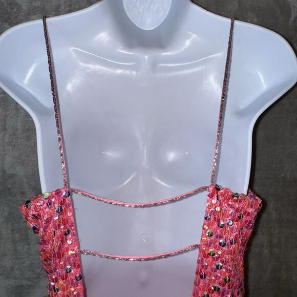 Vintage Cache Pink Sequin 90s Maxi Dress Sz 4 Y2K Fairy Mermaid Hoco Prom Event - Picture 6 of 12